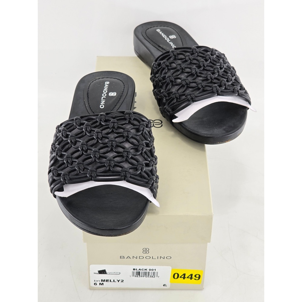 Bandolino Melly2 Slide Sandals Women 6 Black Woven Mesh Flat - New